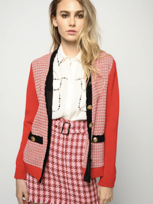 CARDIGAN ROUGE EN MAILLE ET EN TISSU NATTÉ