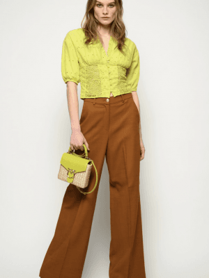 PANTALON COGNAC PALAZZO À TAILLE HAUTE