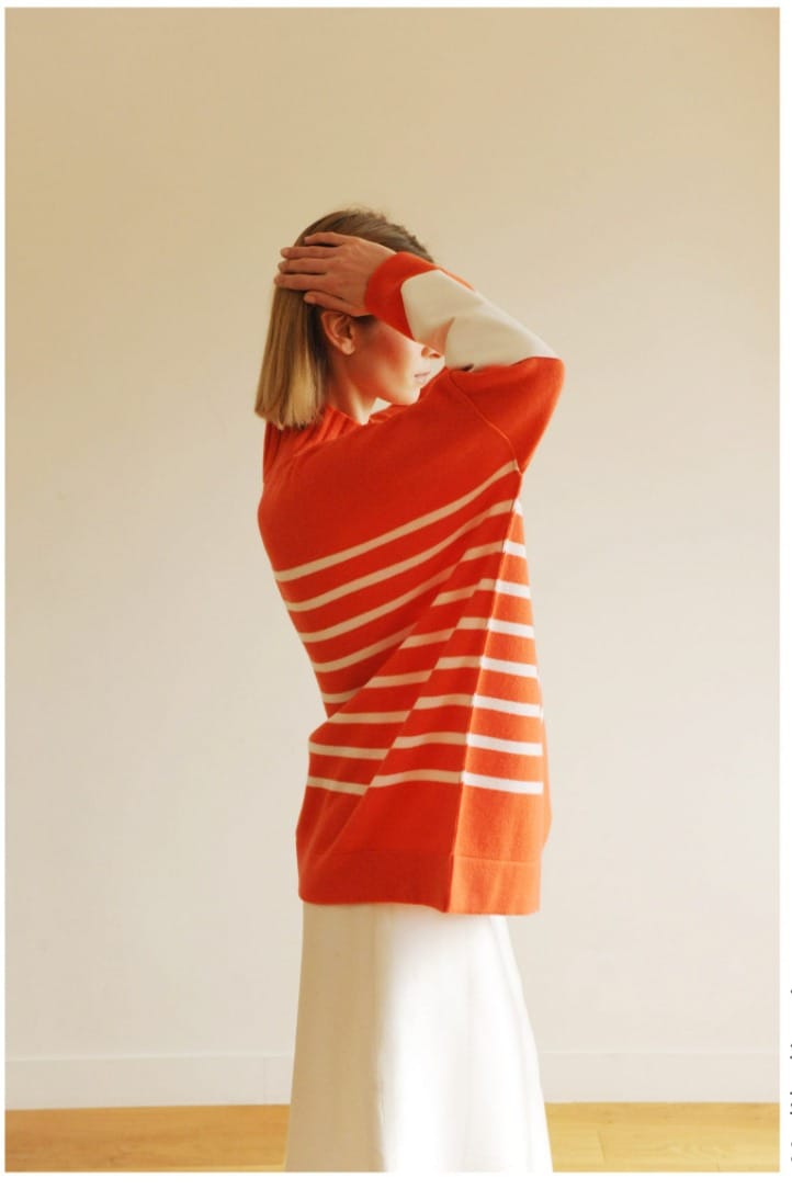PULL ORANGE RAYE COL V A COTES BRETAGNA – Image 2
