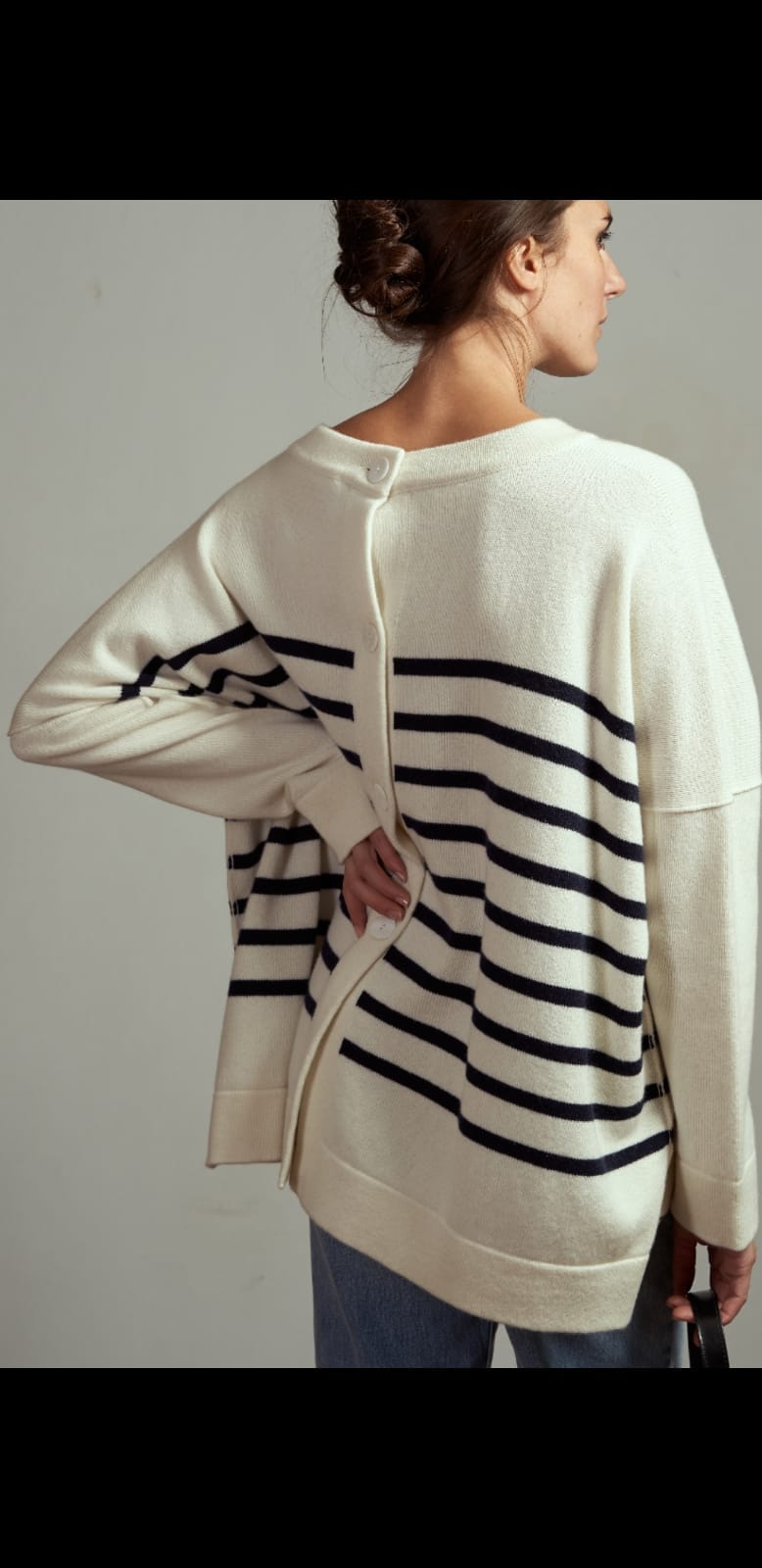 PULL BLANC RAYE MARINE RAS DU COU BRETAGNA
