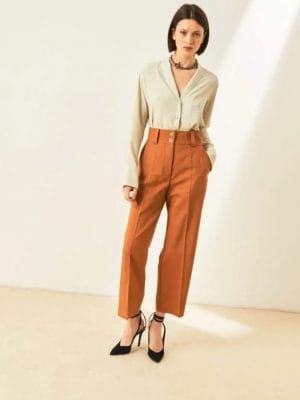 PANTALON BONIFACIO EN TOILE DE COTON ET LAINE - CANNELLE