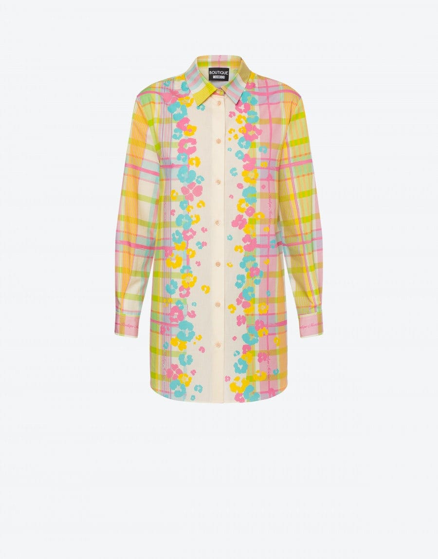 CHEMISE LONGUE EN POPELINE MADRAS ET LÉOPARD FLEURIE