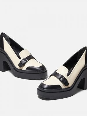 MOCASSINS NOLLY, CUIR D'AGNEAU NOIR ET BEIGE