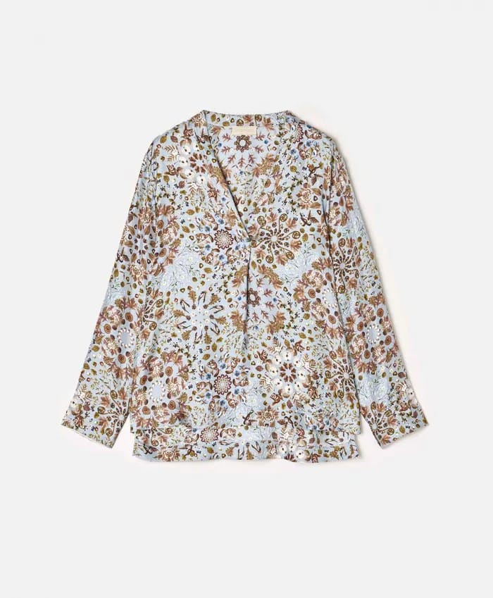 BLOUSE AMBROISE EN TWILL DE SOIE IMPRIMÉE - MULTICOLORE BLEU CIEL