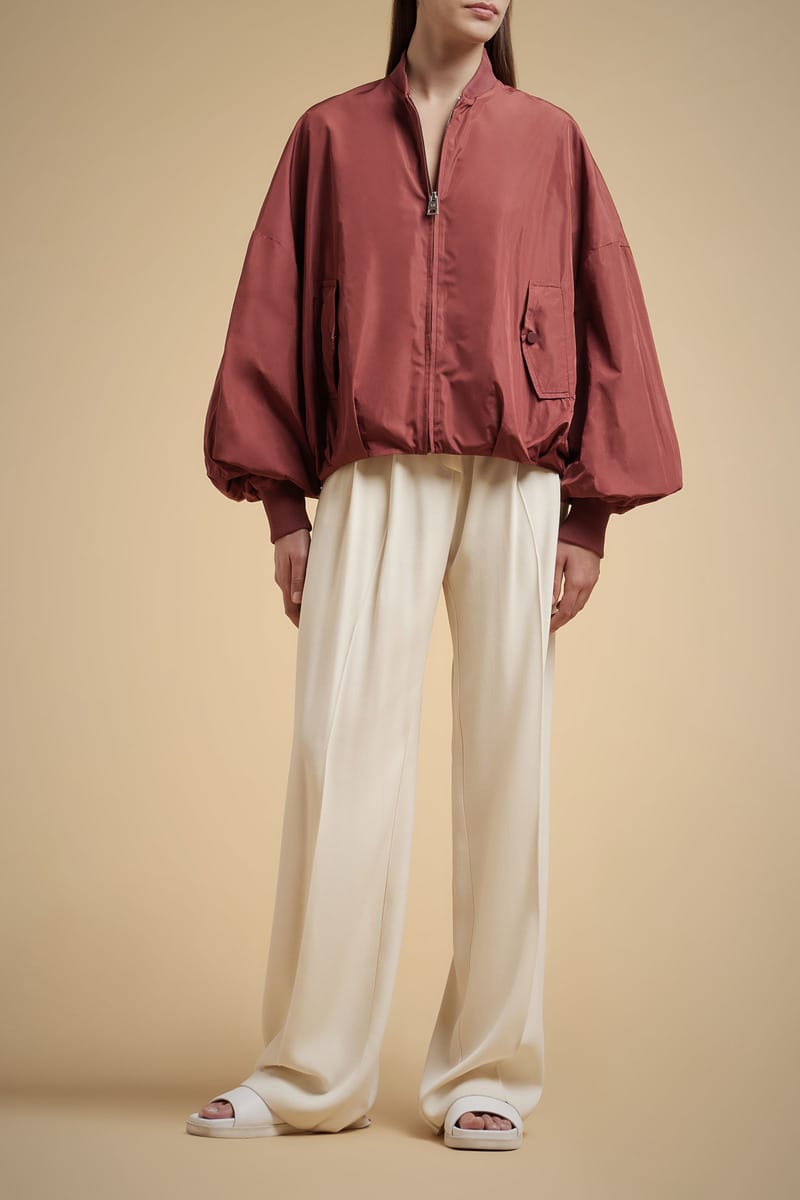 VESTE BOMBER EN TAFFETAS BRIQUE – Image 4