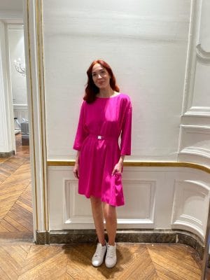 ROBE MIDI EN MOIRE FLUIDE SAFETY BELT VERTE