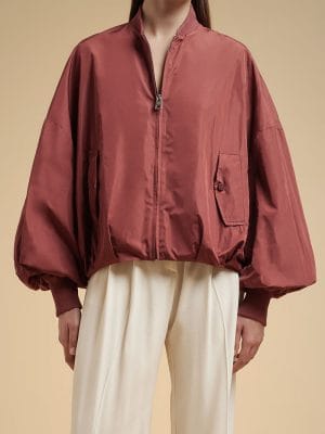 VESTE BOMBER EN TAFFETAS BRIQUE
