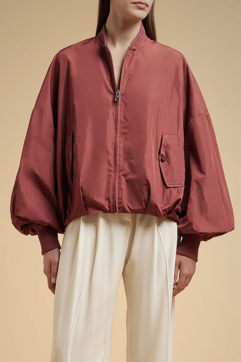 VESTE BOMBER EN TAFFETAS BRIQUE
