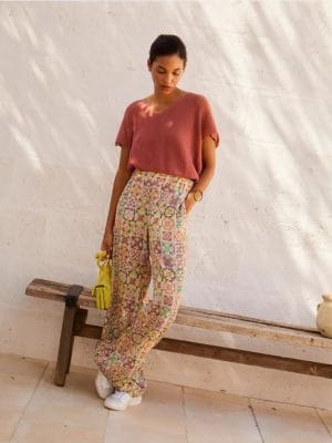 PANTALON BACCARAT EN CRÊPE DE CHINE DE SOIE IMPRIMÉE