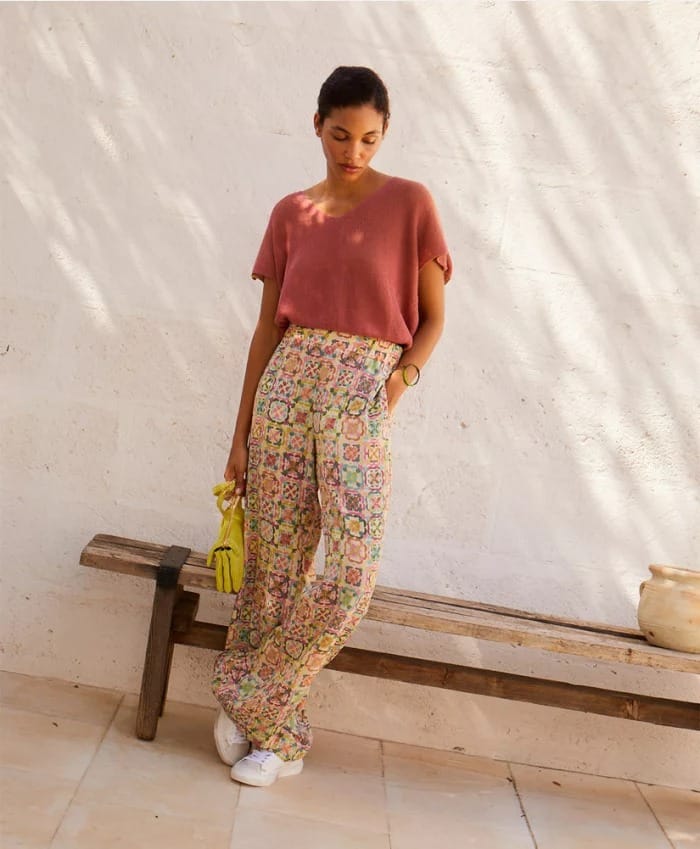 PANTALON BACCARAT EN CRÊPE DE CHINE DE SOIE IMPRIMÉE