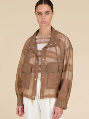 VESTE OVERSIZE EN ORGANZA STETCH EFFET CREME