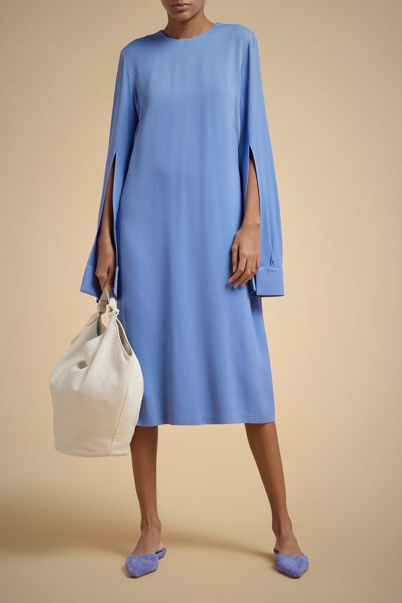 ROBE MIDI DRAPEE MARINE