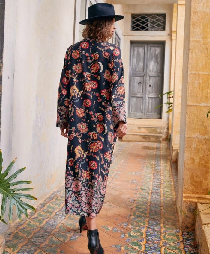 ROBE FELICIEN EN CRÊPE DE CHINE BI-IMPRIMÉ MULTICOLORE NOIR – Image 2