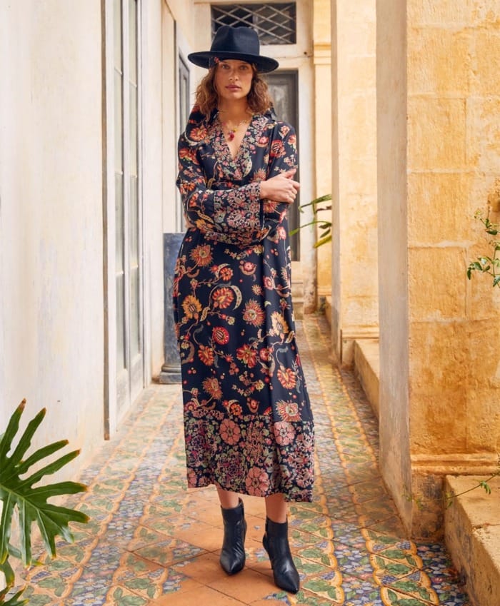 ROBE FELICIEN EN CRÊPE DE CHINE BI-IMPRIMÉ MULTICOLORE NOIR – Image 3