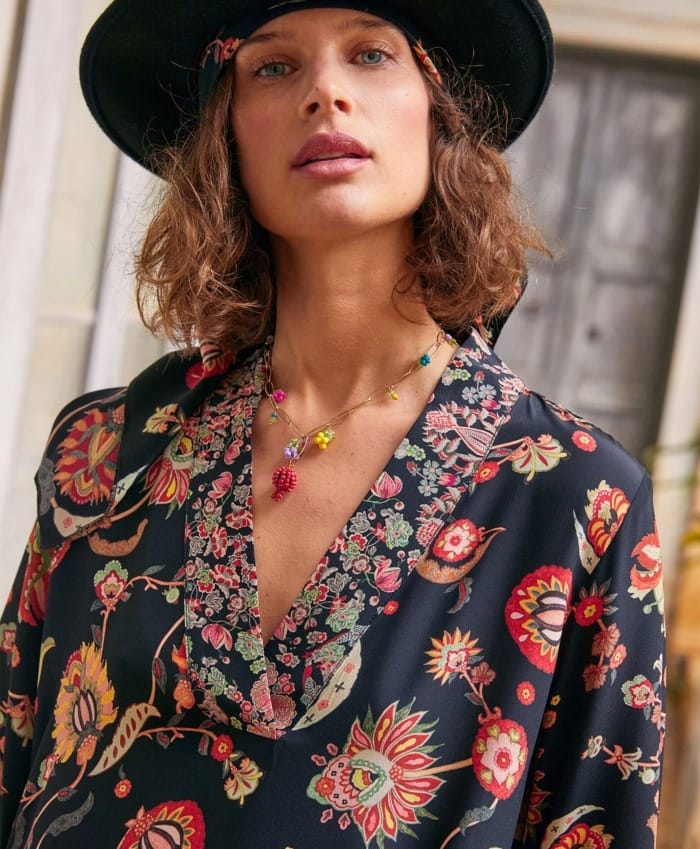 ROBE FELICIEN EN CRÊPE DE CHINE BI-IMPRIMÉ MULTICOLORE NOIR – Image 4