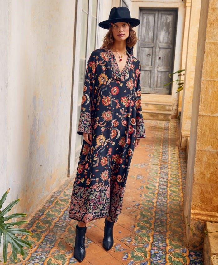 ROBE FELICIEN EN CRÊPE DE CHINE BI-IMPRIMÉ MULTICOLORE NOIR