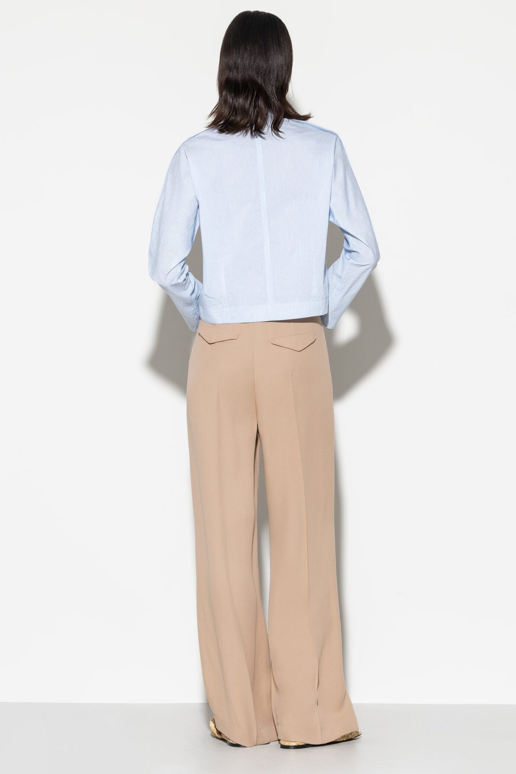PANTALON LARGE EN GABARDINE BEIGE – Image 3