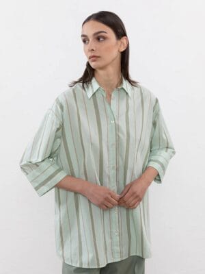 CHEMISE EN MOUSSELINE RAYEE PUR COTON VERTE