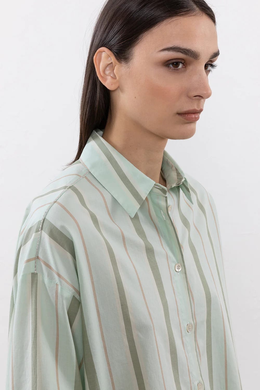 CHEMISE EN MOUSSELINE RAYEE PUR COTON VERTE – Image 2