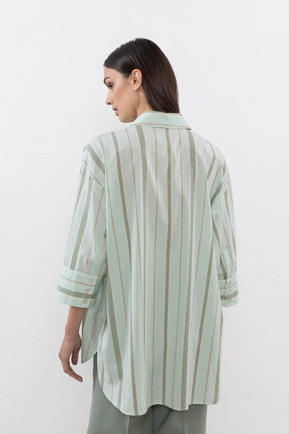 CHEMISE EN MOUSSELINE RAYEE PUR COTON VERTE – Image 3