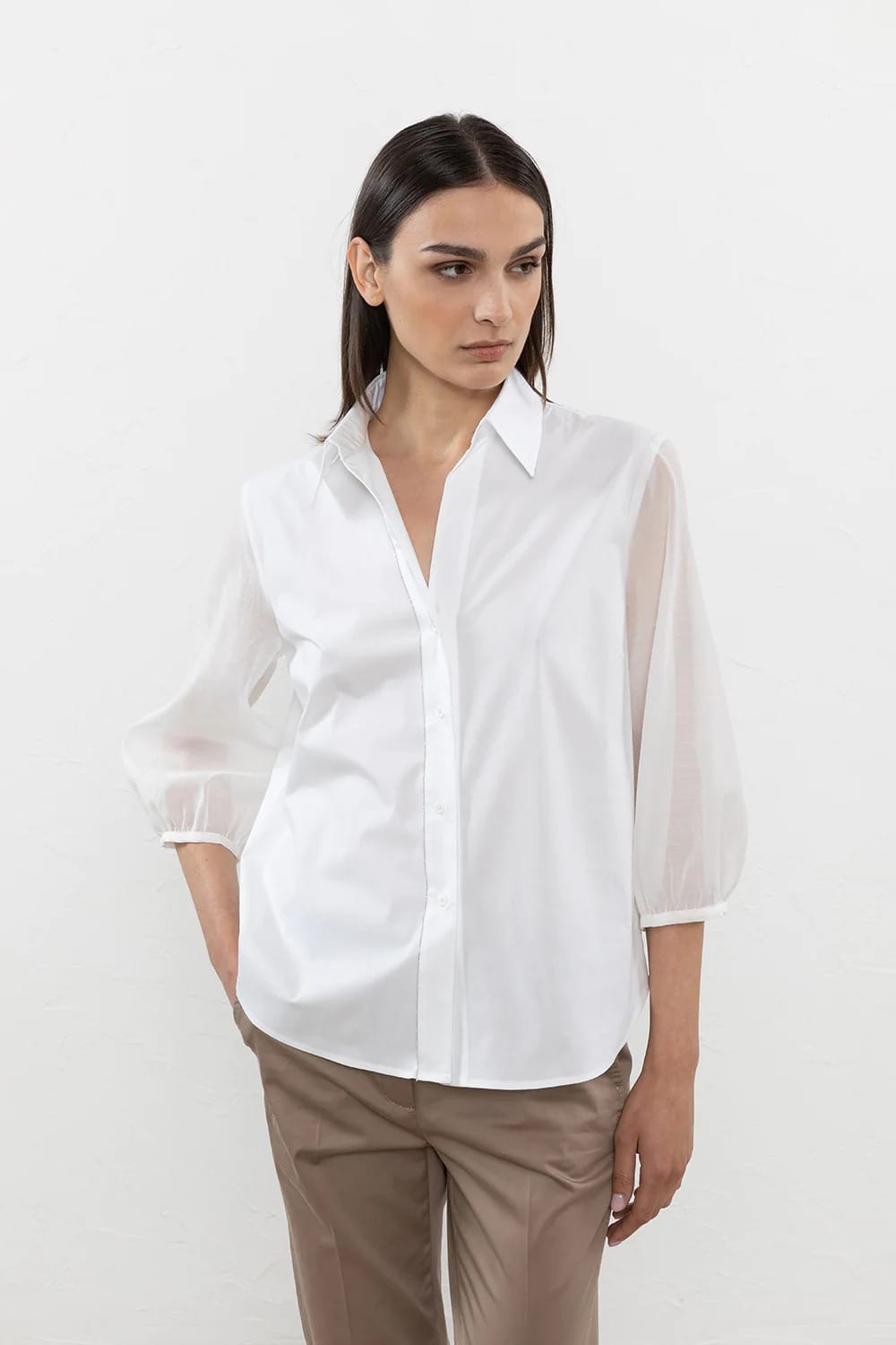 CHEMISE EN POPELINE DE COTON STRETCH BLANCHE