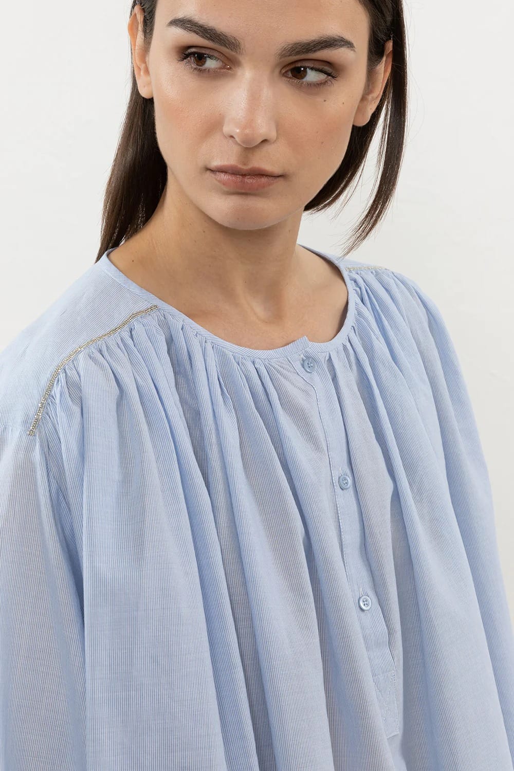 CHEMISE A FINES RAYURES EN PUR COTON BLEUE – Image 2