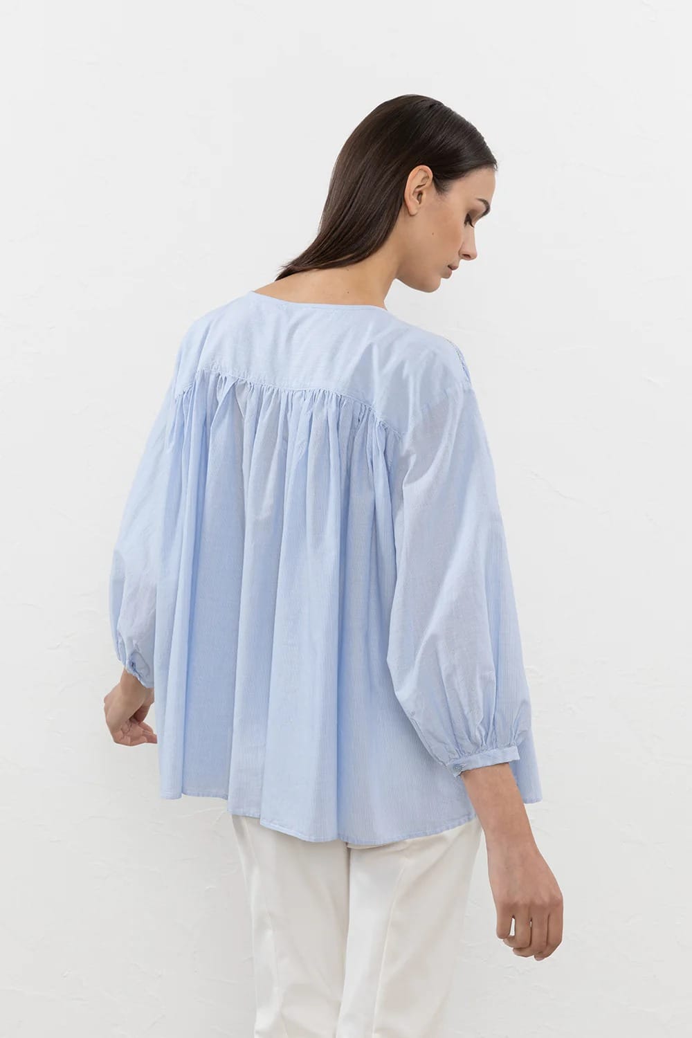 CHEMISE A FINES RAYURES EN PUR COTON BLEUE – Image 3