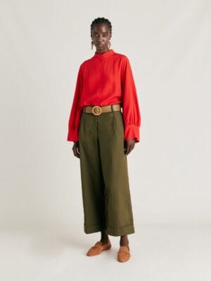 PANTALON GRECALE EN POPELINE VERT ARMÉE