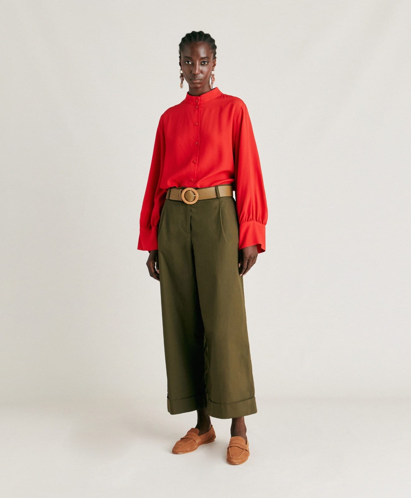 PANTALON GRECALE EN POPELINE VERT ARMÉE