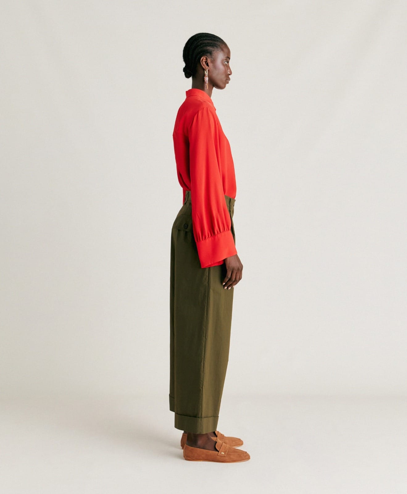 PANTALON GRECALE EN POPELINE VERT ARMÉE – Image 2