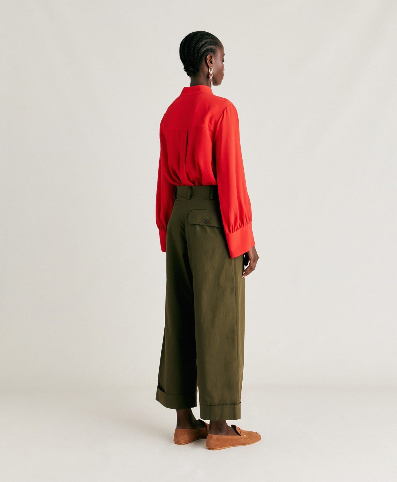 PANTALON GRECALE EN POPELINE VERT ARMÉE – Image 3
