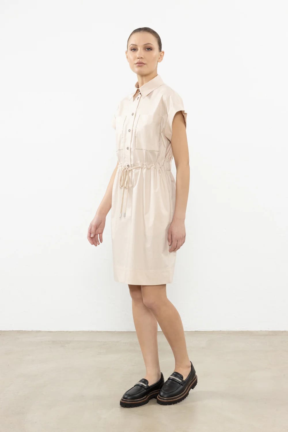 ROBE EN SATIN DE COTON STRETCH LEGER TAUPE