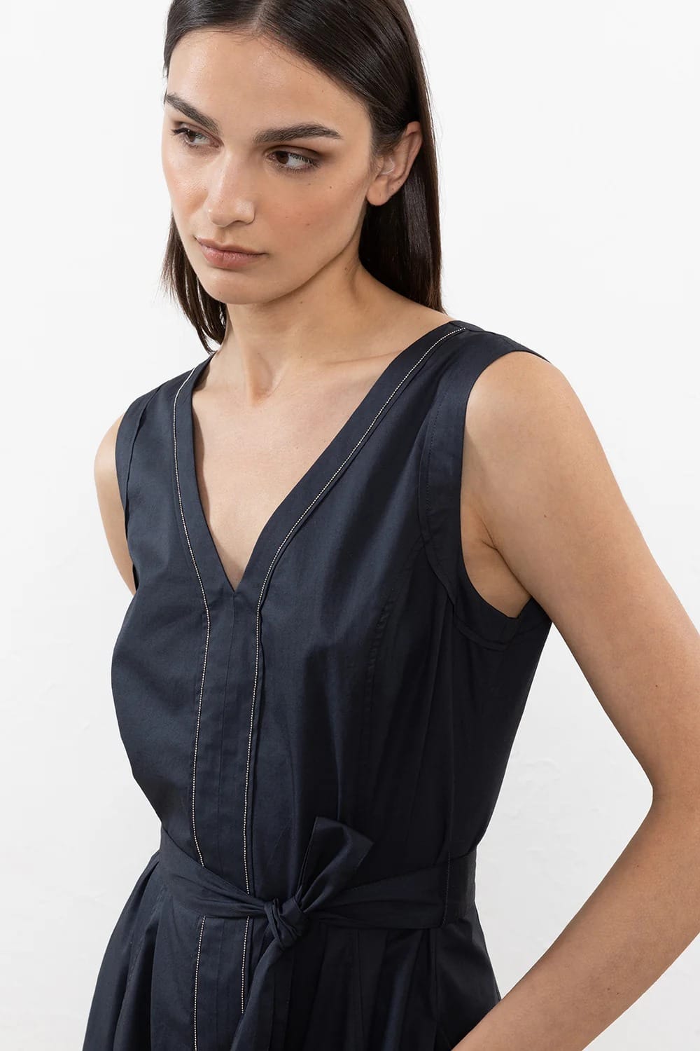 ROBE LONGUE DELICE EN SATIN DE COTON STRETCH BEIGE – Image 3