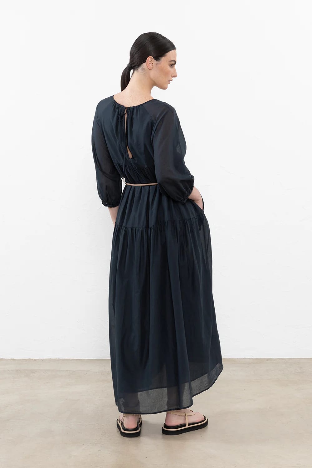 ROBE LONGUE EN VOILE PUR COTON KAKI – Image 3