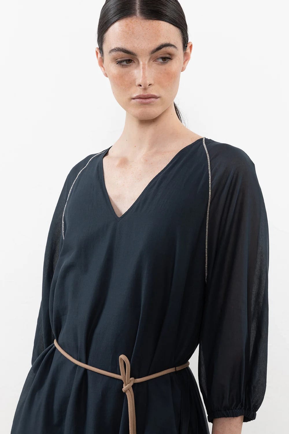 ROBE LONGUE EN VOILE PUR COTON KAKI – Image 2
