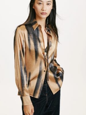 CHEMISIER SIMON EN SATIN STRETCH IMPRIMÉ - OR/BLEU