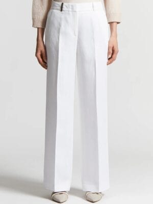 PANTALON A CHEVRONS EN VISCOSE ET LIN TEINTS EN FIL ECRU