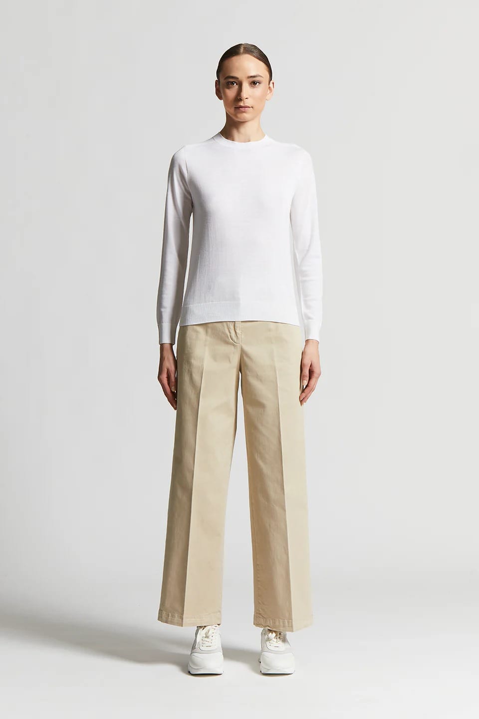PANTALON EN GABARDINE DE COTON STRETCH LEGER ECRU