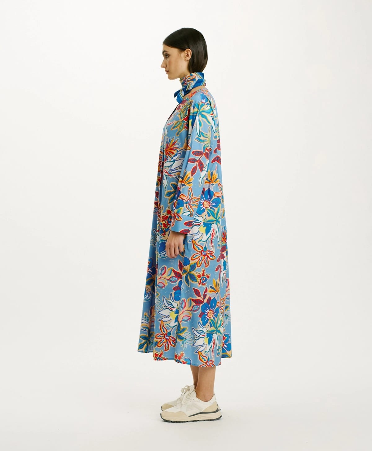 ROBE MORICHE EN POPELINE STRETCH - BLEU CLAIR MULTICOLORE – Image 2