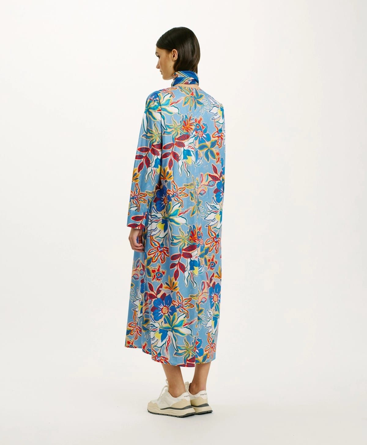 ROBE MORICHE EN POPELINE STRETCH - BLEU CLAIR MULTICOLORE – Image 3