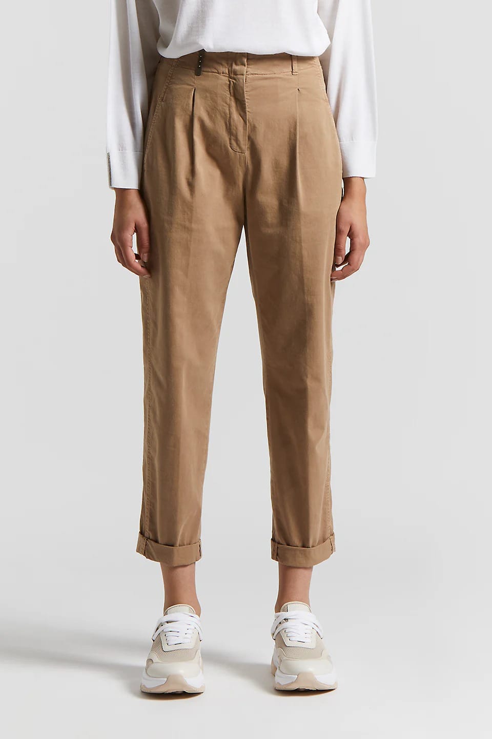 PANTALON EN GABARDINE DE COTON STRETCH CAMEL