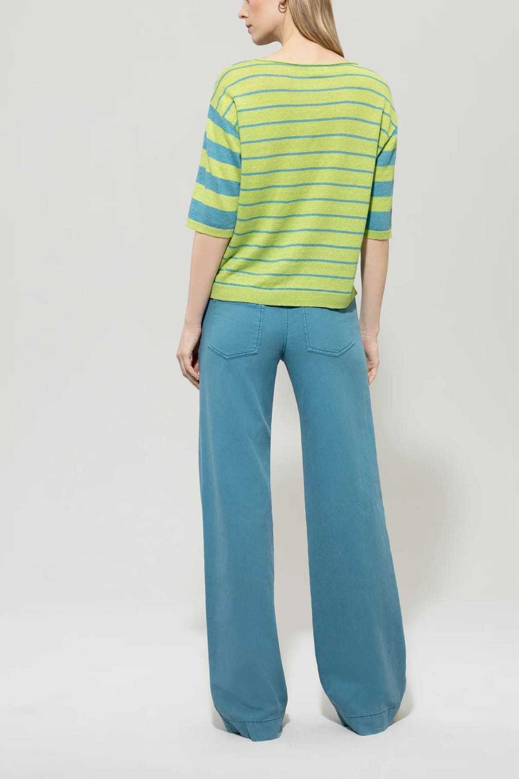 PANTALON DENIM GRANDE LARGEUR TURQUOISE – Image 3