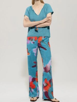 PANTALON WIDELEG AVEC IMPRIME HIBISCUS