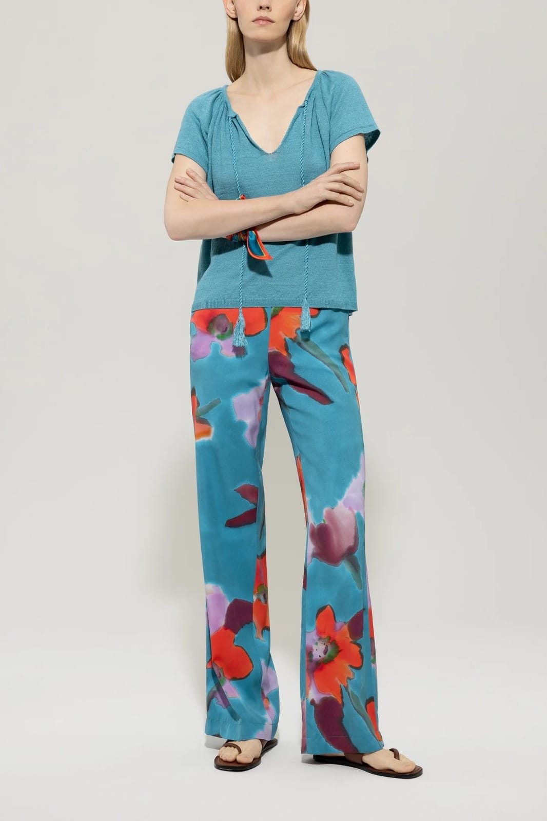 PANTALON WIDELEG AVEC IMPRIME HIBISCUS