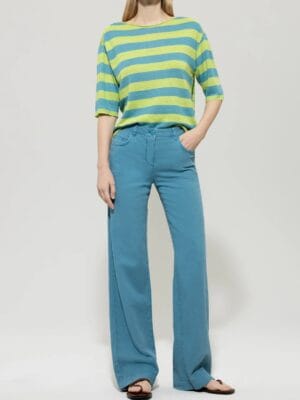 PANTALON DENIM GRANDE LARGEUR TURQUOISE