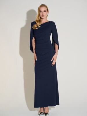 ROBE FOURREAU FORMELLE A MANCHES BOUFFANTES BLEUE NUIT
