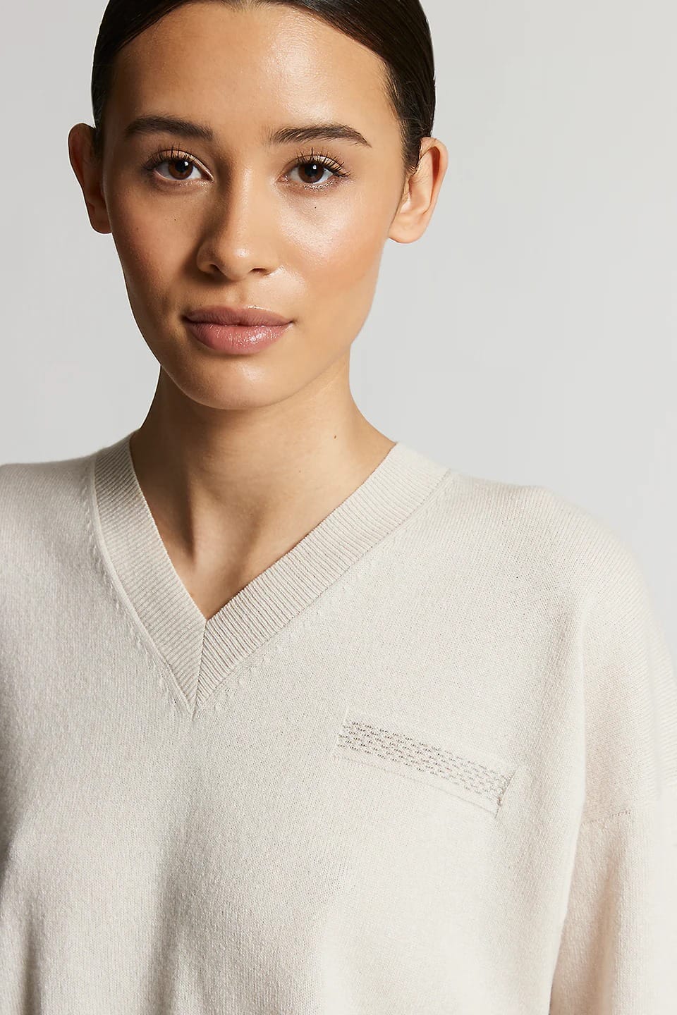PULL EN CACHEMIRE SOIE ET LAINE CREME – Image 2