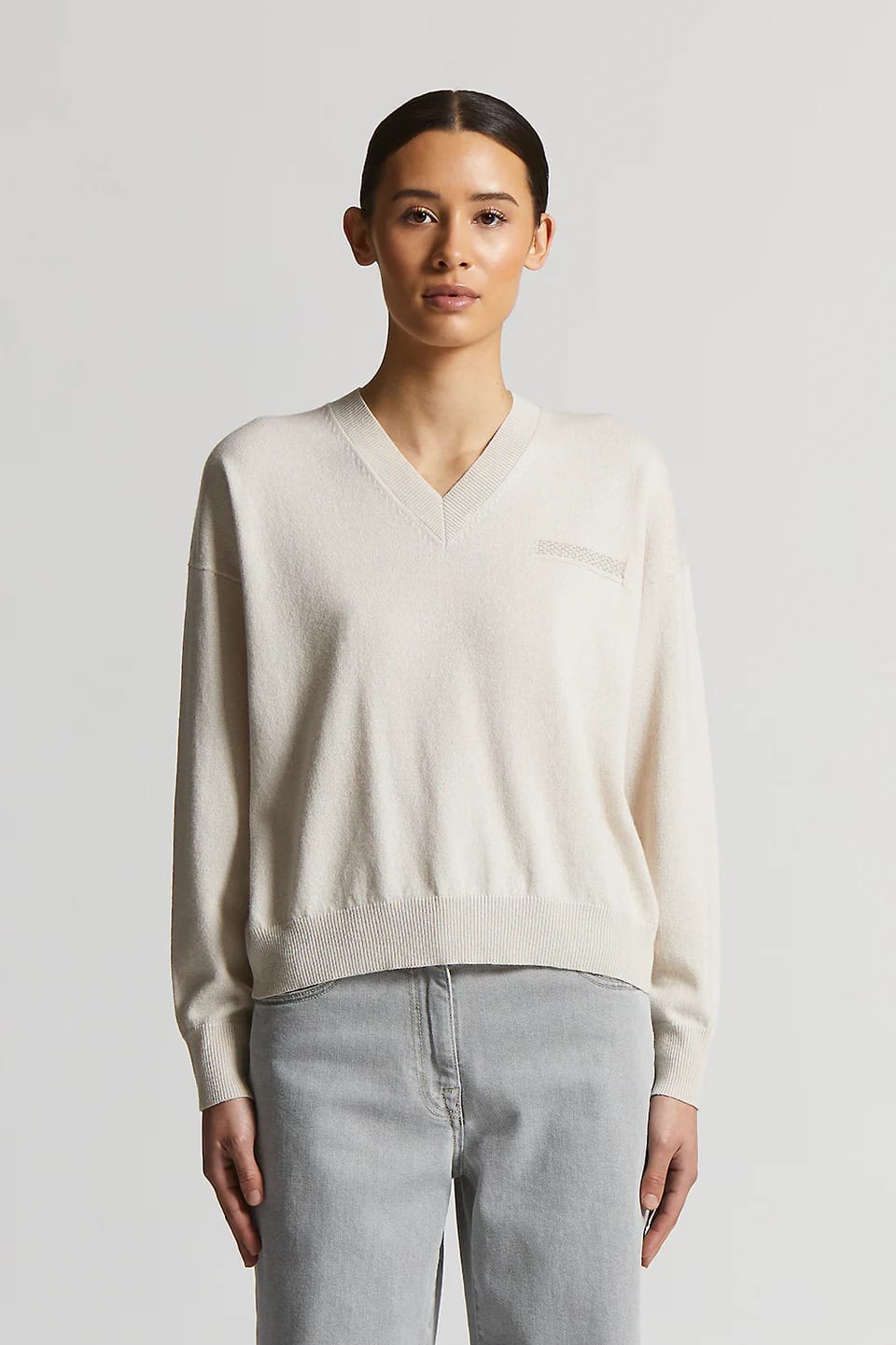 PULL EN CACHEMIRE SOIE ET LAINE CREME