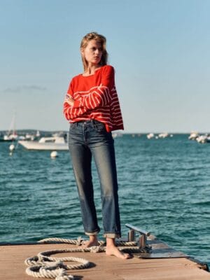 PULL MANCHES LONGUES BIRKIN MARINIERE ROUGE