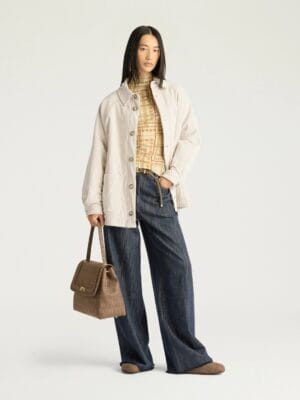 MANTEAU YAME EN VELOURS À CÔTES STRETCH - CRÈME